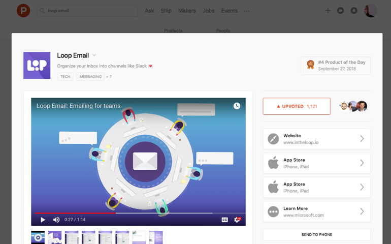 Loop Email Product Hunt upvotes
