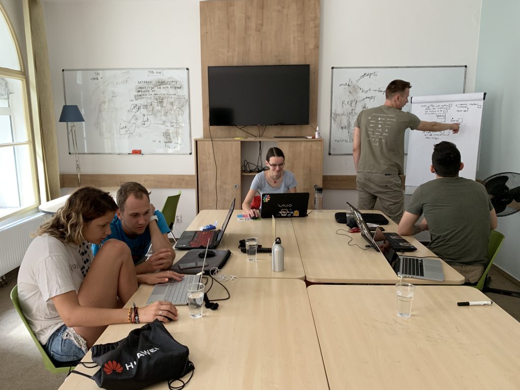 Team Four working in the co-working space.
